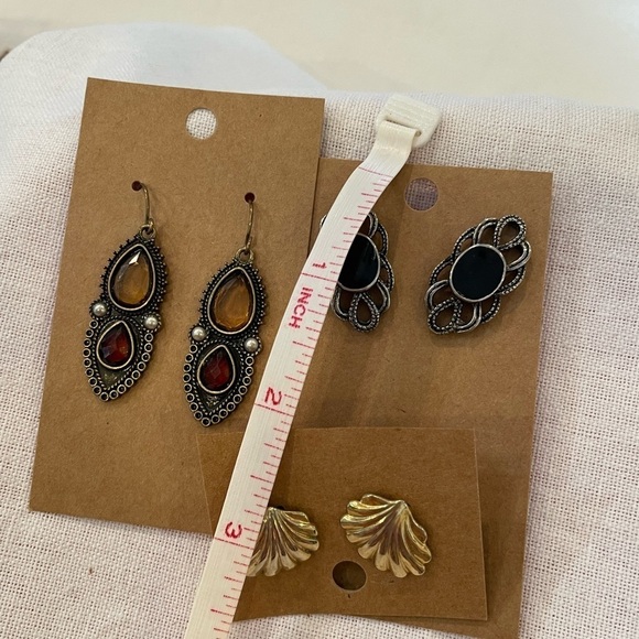 💐5/25 3 pair vintage boho retro earrings gold shell 1980s - Picture 7 of 8